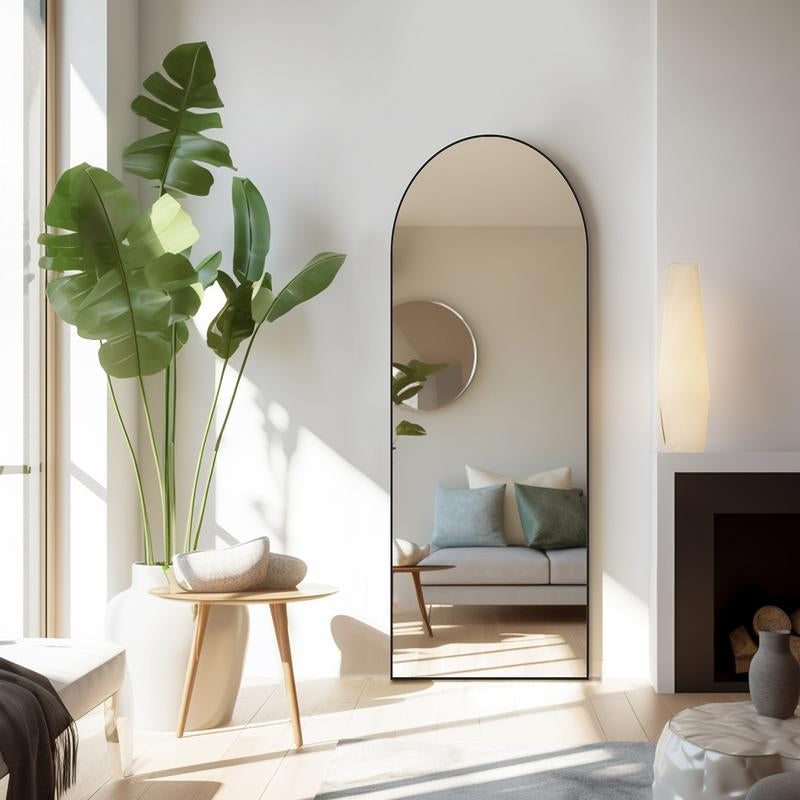 Full Length Mirror, Floor Standing Mirror with Stand, Wall Aluminum Alloy Thin Frame Hanging or Leaning for Living Room Bedroom Cloakroom Decorating