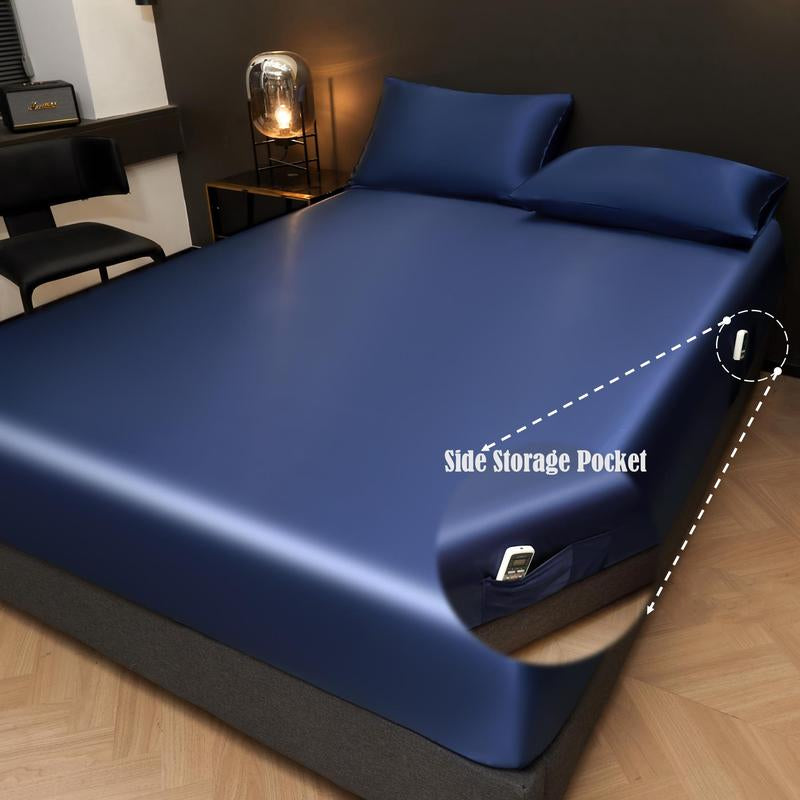 Solid Color Fitted Sheet & Pillowcase Set, Satin Bed Sheets, Silky Fitted Sheet Soft Comfortable Bedding Set for Bedroom & Hotel