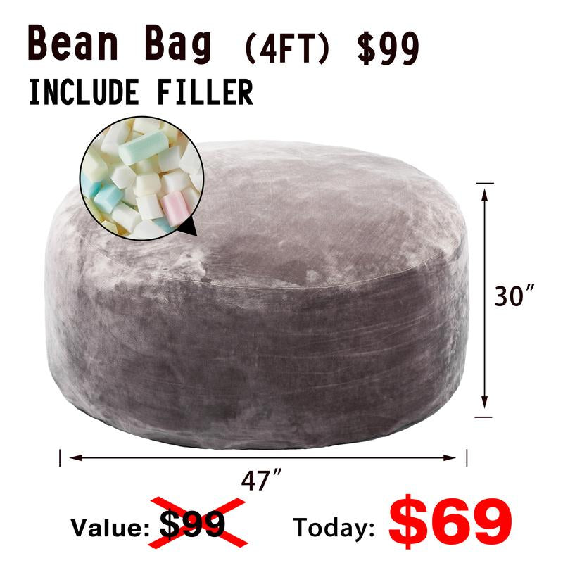 3Ft/4Ft/5'Ft/Jumbo(With Filler) Bean Bag Lazy Sofa Beanbag Chair Ship Free High-Rebound Memory Foam Furniture Flannel Cover Removable