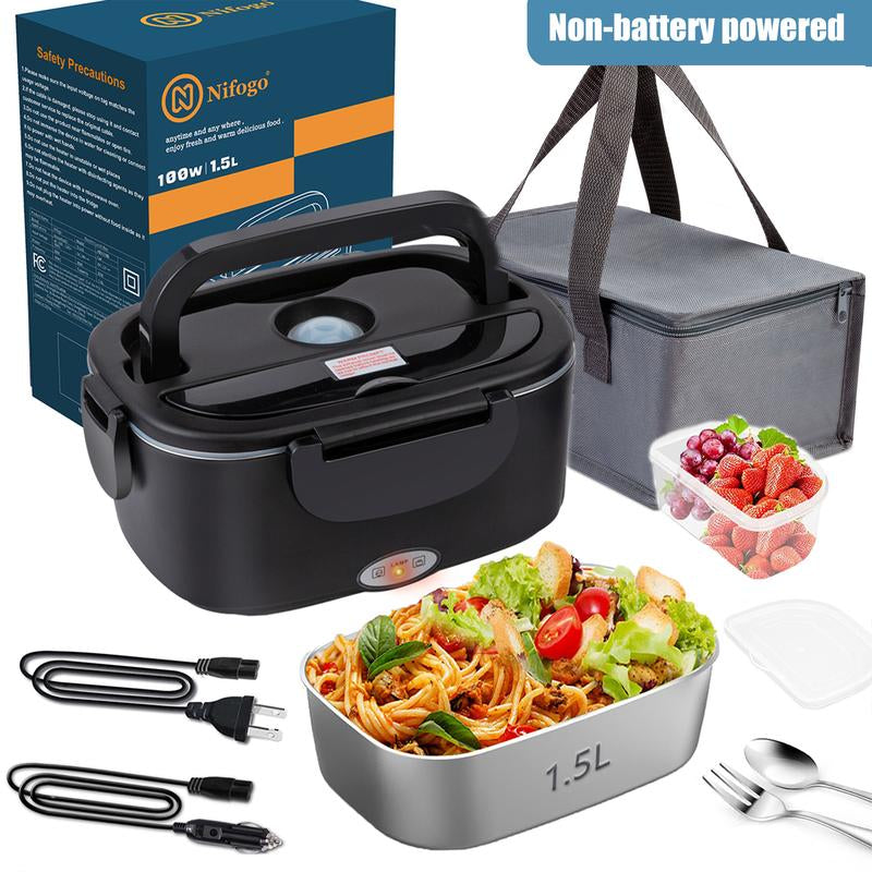 Nifogo Electric Lunch Box, 80W Food Heater 1,8L for Adults Portable Food Heater with Tableware and Lunch Bag, Car & Home Portable Electronic Food Heater for Home Office Travel