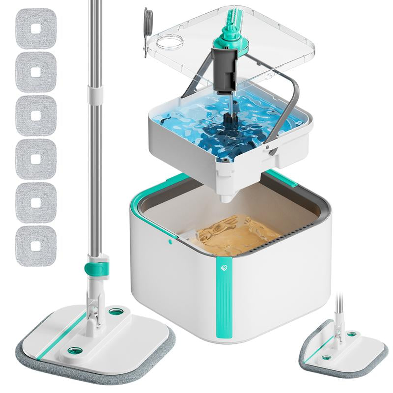 KZKR Spin Mop and Bucket System with Dual Compartment Mop Bucket & Thick Washable Microfiber Pads for Home Cleaning Household Items
