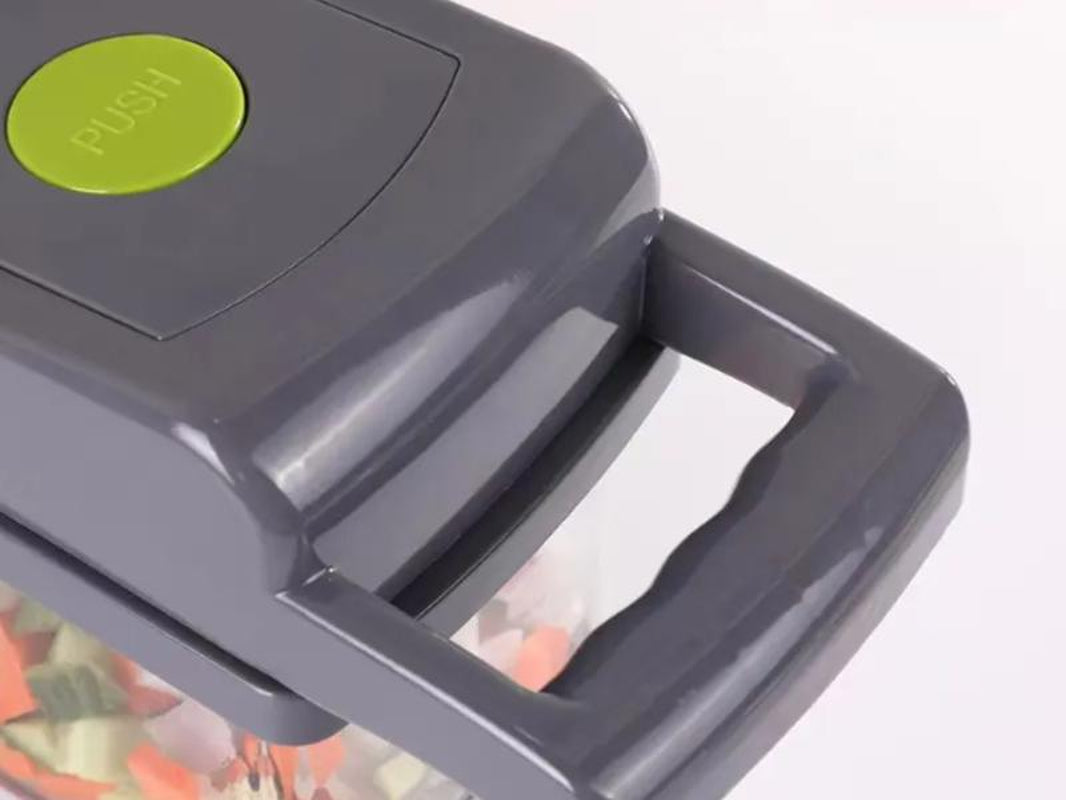 Adierim 14 in 1 Vegetable Slicer Dicer Multifunctional Onion Carrot Garlic Chopper with Container Gray Plastic Kitchen Steel Utensils Chopping Handy Lid Stainless Transparent Basket