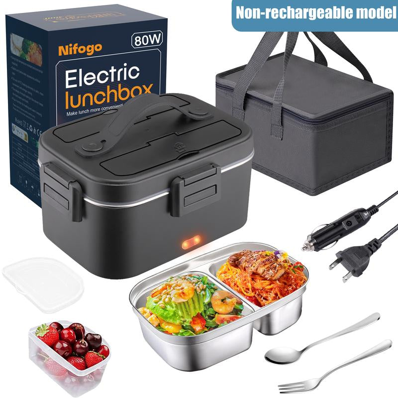 Nifogo Electric Lunch Box, 80W Food Heater 1,8L for Adults Portable Food Heater with Tableware and Lunch Bag, Car & Home Portable Electronic Food Heater for Home Office Travel
