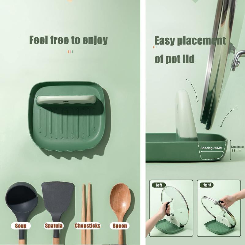 2 Pack Kitchen Lid and Spoon Rest for Countertop, Multifunction Cooking Utensil Holder with Pot Lid Holder