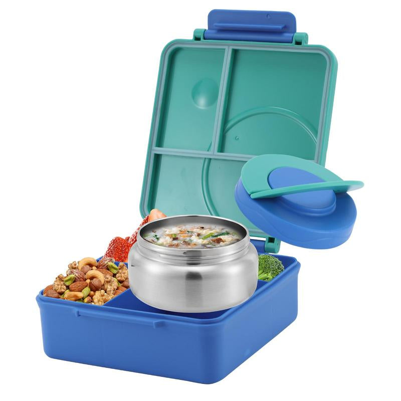 4-Compartment Bento Lunch Box with Soup Cup, 1 Set Microwave Safe Plastic Bento Container, Lunch Accessories, Portable Food Storage for Travel and Lunches