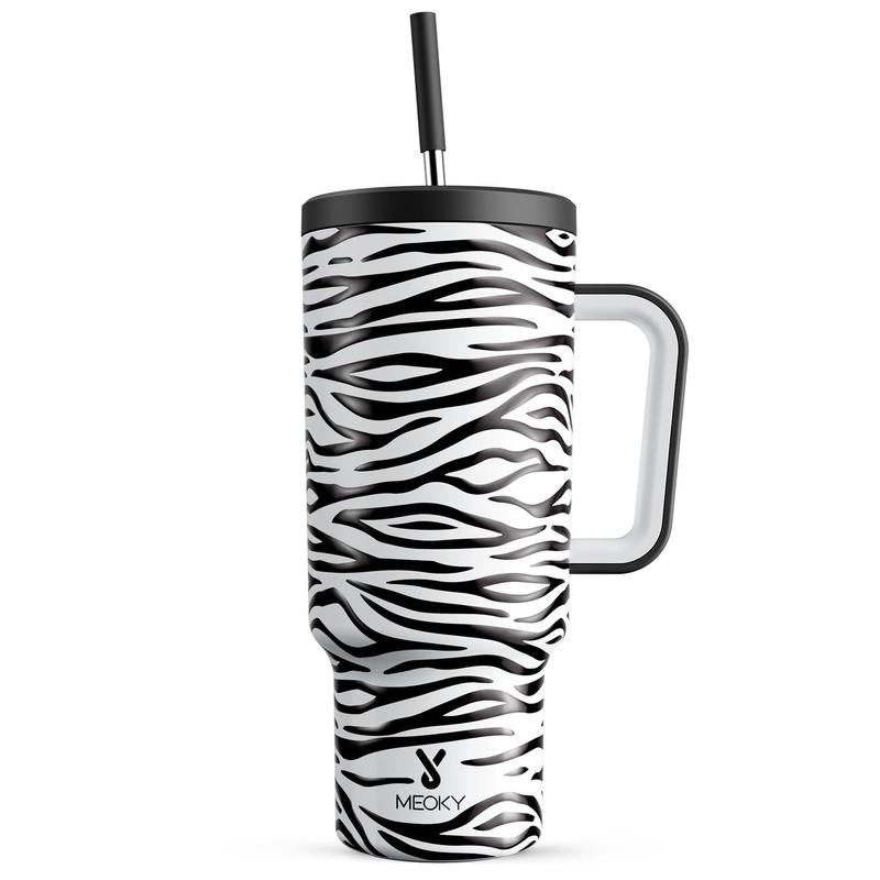 40Oz Patterned Straw Handle Cup, 1 Count Multi-Grid Ice Cube & Leak-Proof Cup Lid with Silicone Handle, Insulated Wide Mouth and Narrow Bottom for Easy Cleaning and Car Loading