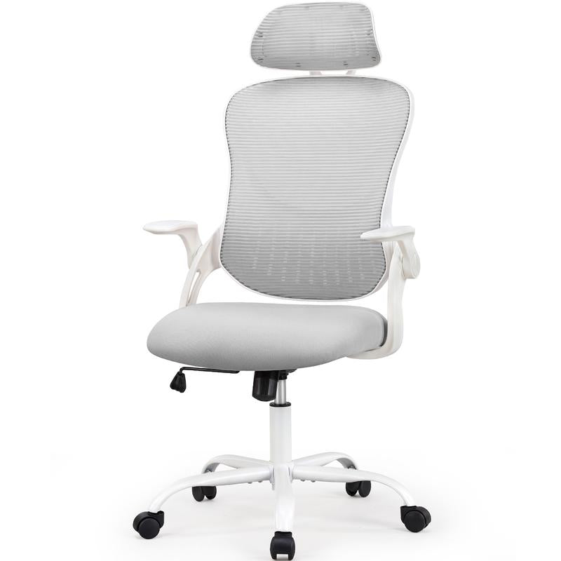 【Back to School】Sweet Furniture Ergonomic Office Chair with Foot Rest and Adjustable Headrest, Mesh Swivel Rolling Task Chair, Height Adjustable, Office Gifts