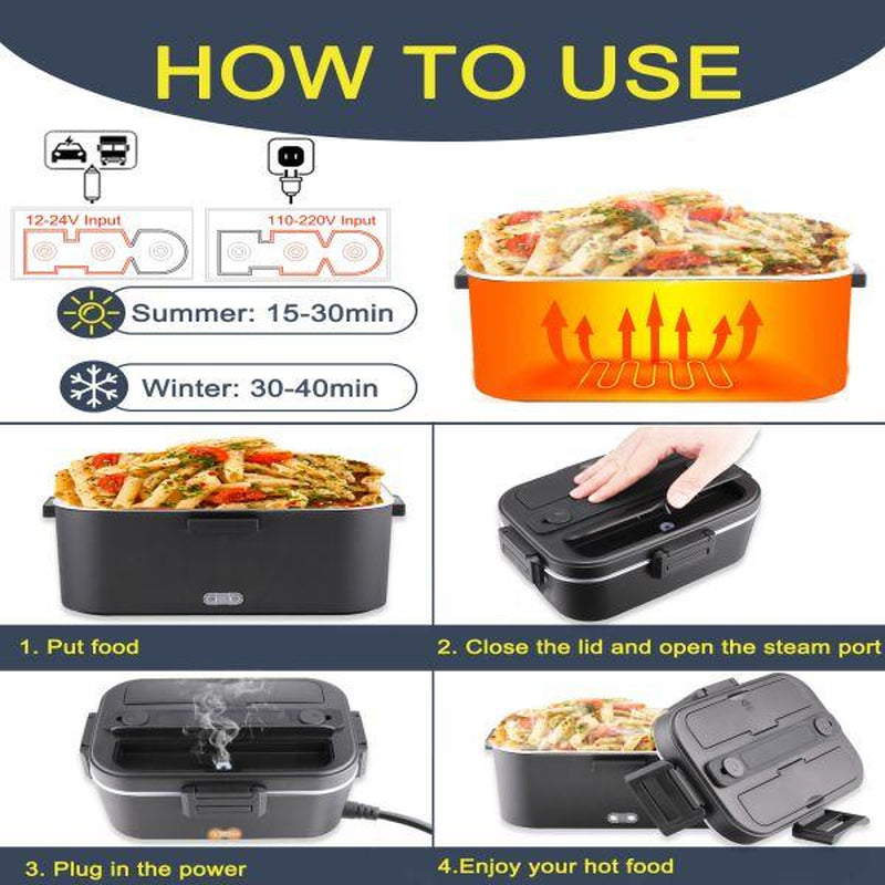 Nifogo Electric Lunch Box, 80W Food Heater 1,8L for Adults Portable Food Heater with Tableware and Lunch Bag, Car & Home Portable Electronic Food Heater for Home Office Travel