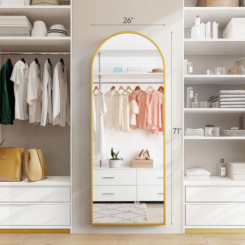 Full Length Mirror, Floor Standing Mirror with Stand, Wall Aluminum Alloy Thin Frame Hanging or Leaning for Living Room Bedroom Cloakroom Decorating