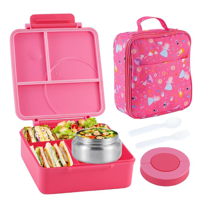4-Compartment Bento Lunch Box with Soup Cup, 1 Set Microwave Safe Plastic Bento Container, Lunch Accessories, Portable Food Storage for Travel and Lunches