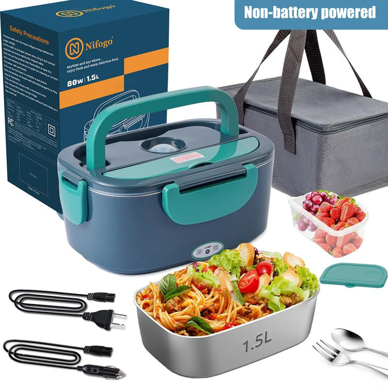Nifogo Electric Lunch Box, 80W Food Heater 1,8L for Adults Portable Food Heater with Tableware and Lunch Bag, Car & Home Portable Electronic Food Heater for Home Office Travel