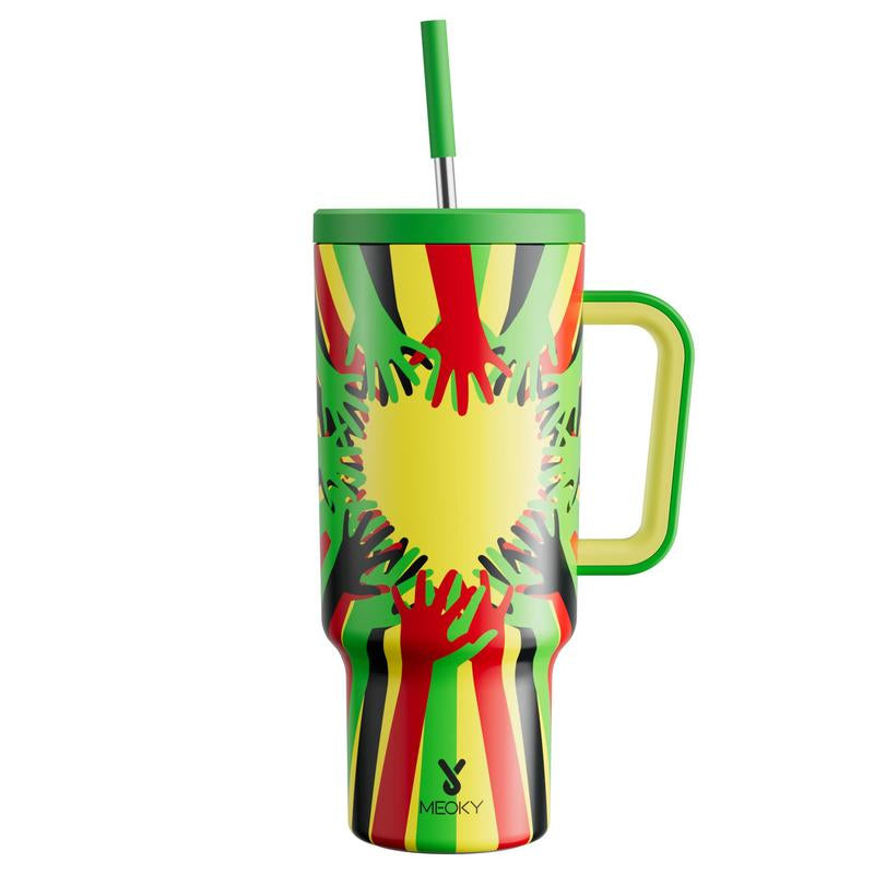 40Oz Patterned Straw Handle Cup, 1 Count Multi-Grid Ice Cube & Leak-Proof Cup Lid with Silicone Handle, Insulated Wide Mouth and Narrow Bottom for Easy Cleaning and Car Loading