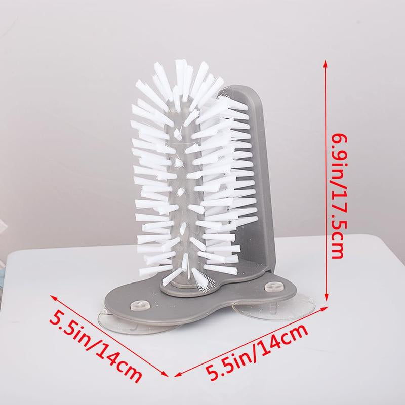 Water Bottle Cleaning Brush Glass Cup Washer with Suction Base Bristle Brush for Beer Cup, Long Leg Cup, Red Wine Glass and More Bar Kitchen Sink Home Tools Grey