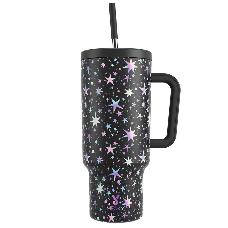 40Oz Patterned Straw Handle Cup, 1 Count Multi-Grid Ice Cube & Leak-Proof Cup Lid with Silicone Handle, Insulated Wide Mouth and Narrow Bottom for Easy Cleaning and Car Loading