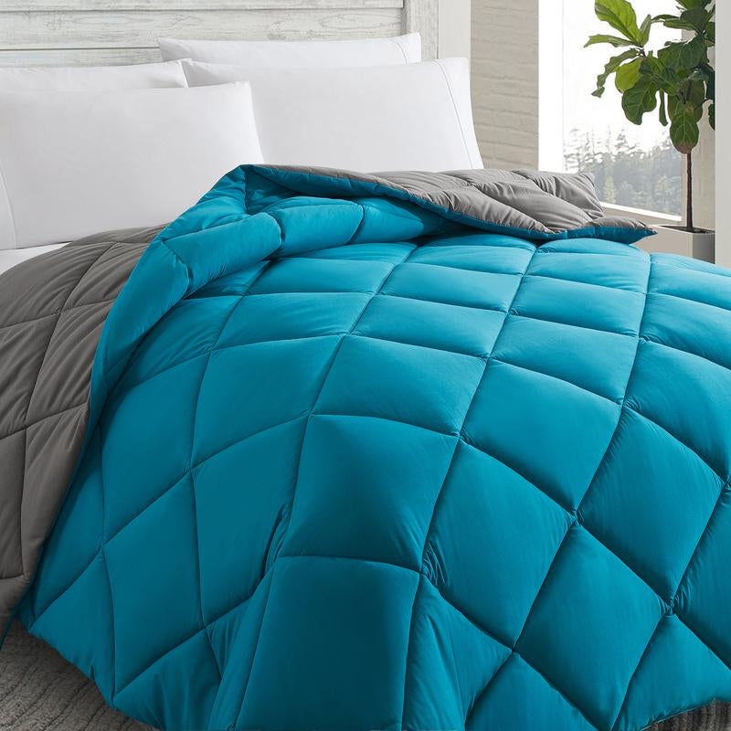 Cosybay down Alternative Comforter with 4 Corner Tabs All-Season Lightweight Reversible Duvet Insert Soft Fluffy Breathable Quilt Warm for Bedroom School High Quality Hotel Bedding Machine Washable Black Queen Size - Fathersdaygift