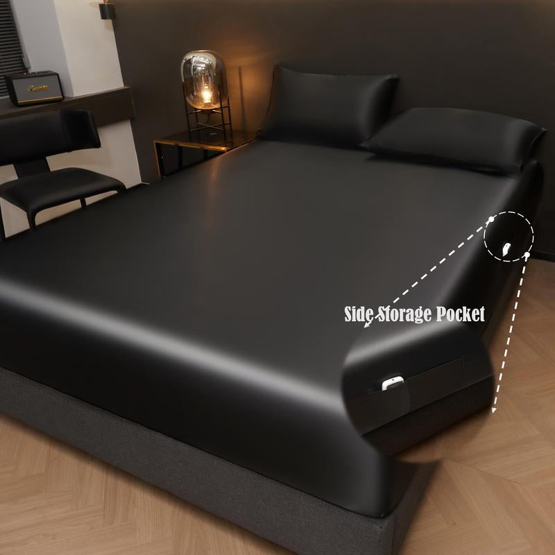Solid Color Fitted Sheet & Pillowcase Set, Satin Bed Sheets, Silky Fitted Sheet Soft Comfortable Bedding Set for Bedroom & Hotel