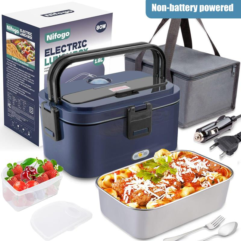 Nifogo Electric Lunch Box, 80W Food Heater 1,8L for Adults Portable Food Heater with Tableware and Lunch Bag, Car & Home Portable Electronic Food Heater for Home Office Travel