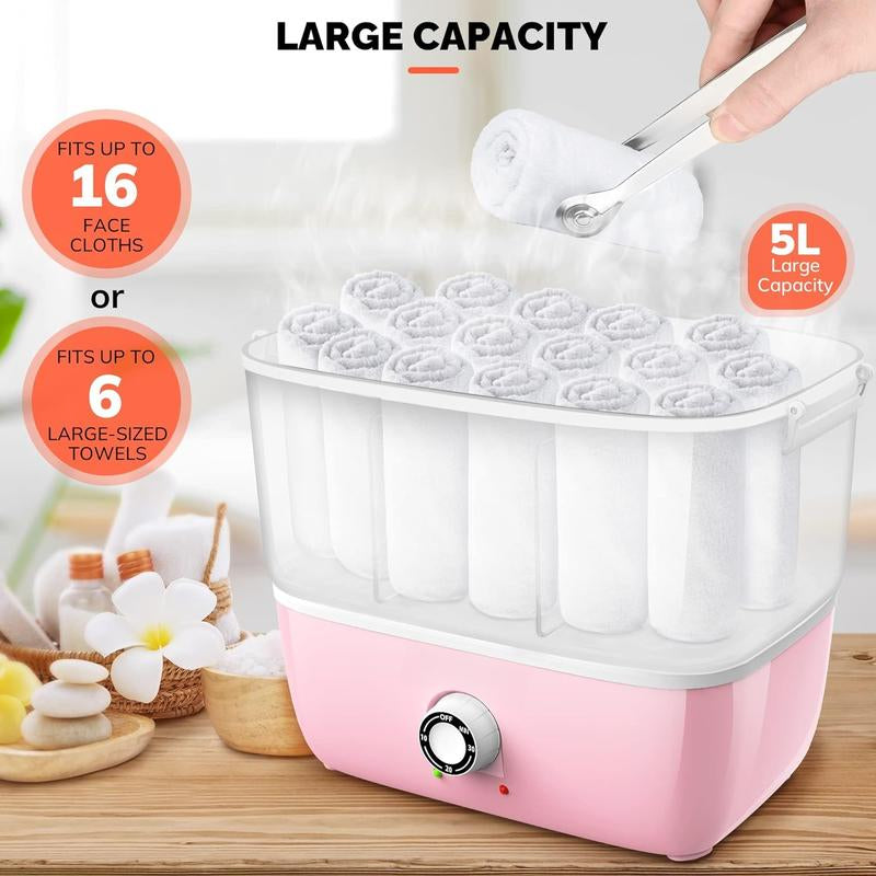 Hot Towel Steamer for Facials, Hot Towel Warmer Quickly Heats up in 5 Minutes, Portable Towel Machine Fits 16 Mini Towels, Salon Equipment Towel Warmer for Facials, , Massage, Pink Shower Home Goods