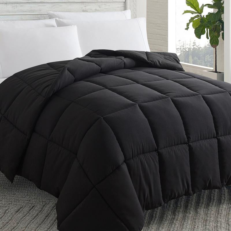 Cosybay down Alternative Comforter with 4 Corner Tabs All-Season Lightweight Reversible Duvet Insert Soft Fluffy Breathable Quilt Warm for Bedroom School High Quality Hotel Bedding Machine Washable Black Queen Size - Fathersdaygift