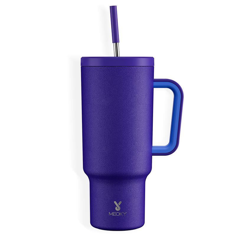 【Meoky】40Oz Classic Straw Handle Cup, Multi-Grid Ice Cube Mold, Leak-Proof Cup Lid, Silicone Handle, Non-Slip Noise Reduction Pad at the Bottom, Stainless Steel Thermos Cup, Wide Mouth and Narrow Bottom, Valentine'S Day Gift, Tumbler Cups