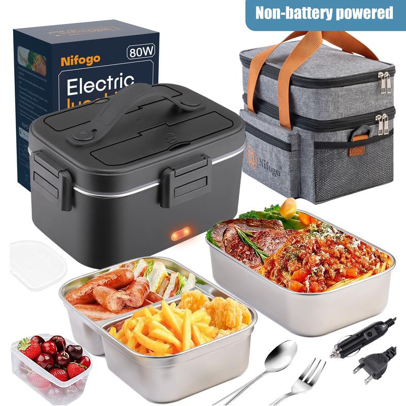Nifogo Electric Lunch Box, 80W Food Heater 1,8L for Adults Portable Food Heater with Tableware and Lunch Bag, Car & Home Portable Electronic Food Heater for Home Office Travel