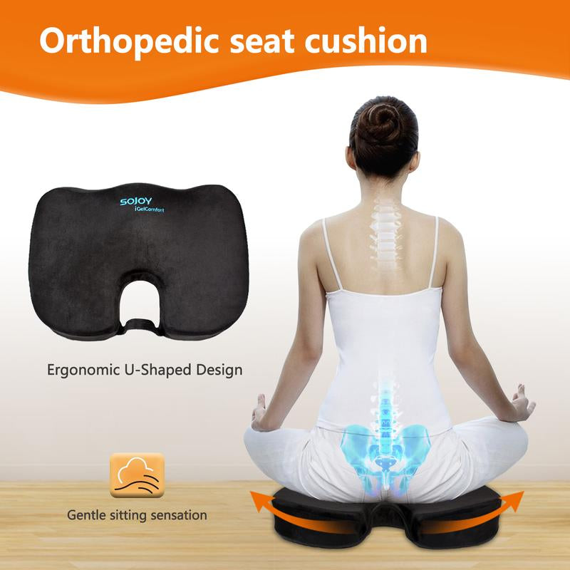 【Fall Sale】 Sojoy Charcoal Office Seat Cushion Memory Foam Chair Cushion - Back Coccyx Tailbone Pain Relief Seat Pillow for Office Chair, Car Seat Seatcushion