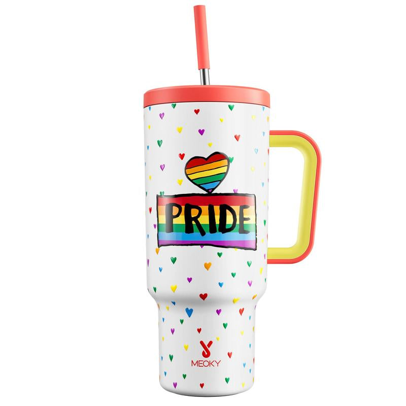 40Oz Patterned Straw Handle Cup, 1 Count Multi-Grid Ice Cube & Leak-Proof Cup Lid with Silicone Handle, Insulated Wide Mouth and Narrow Bottom for Easy Cleaning and Car Loading
