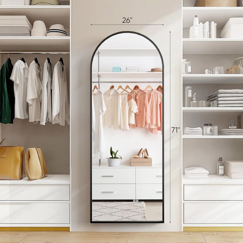 Full Length Mirror, Floor Standing Mirror with Stand, Wall Aluminum Alloy Thin Frame Hanging or Leaning for Living Room Bedroom Cloakroom Decorating