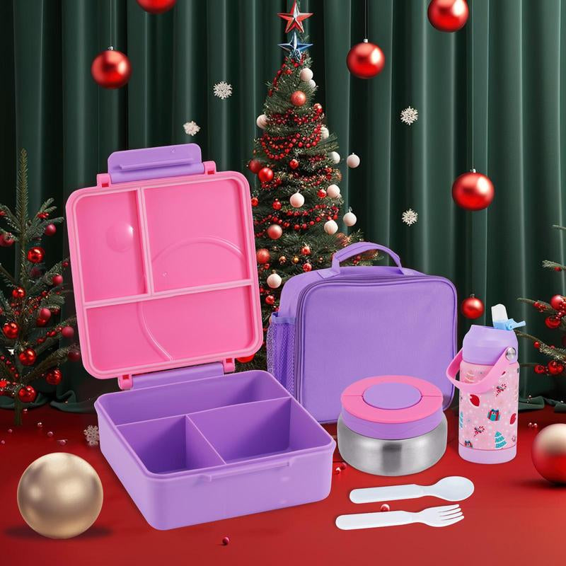 4-Compartment Bento Lunch Box with Soup Cup, 1 Set Microwave Safe Plastic Bento Container, Lunch Accessories, Portable Food Storage for Travel and Lunches
