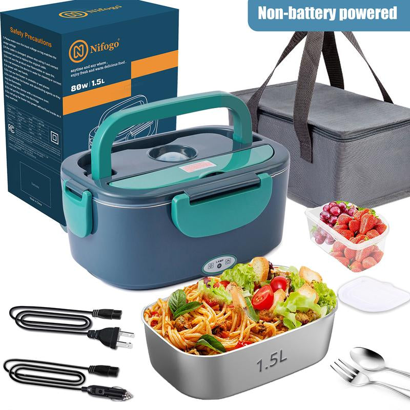 Nifogo Electric Lunch Box, 80W Food Heater 1,8L for Adults Portable Food Heater with Tableware and Lunch Bag, Car & Home Portable Electronic Food Heater for Home Office Travel