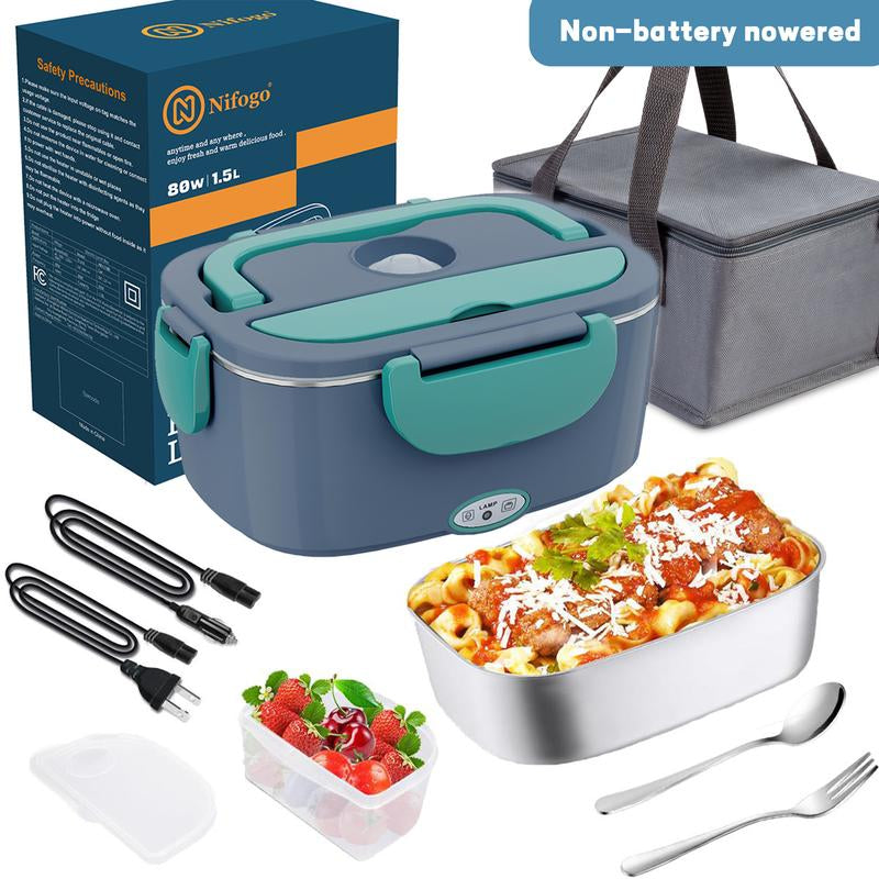 Nifogo Electric Lunch Box, 80W Food Heater 1,8L for Adults Portable Food Heater with Tableware and Lunch Bag, Car & Home Portable Electronic Food Heater for Home Office Travel