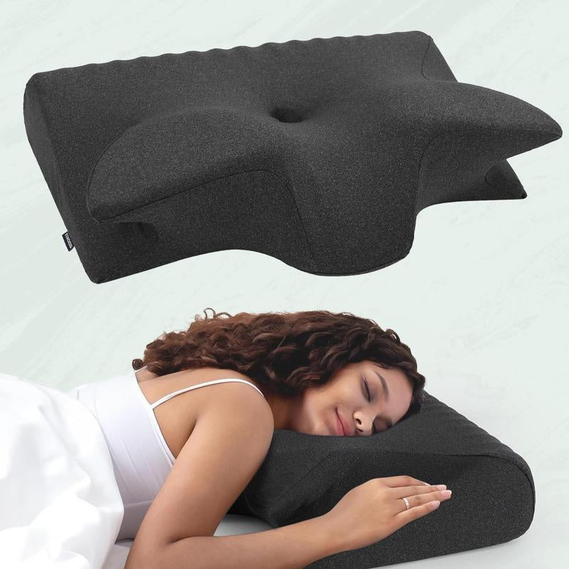 Ergonomic Orthopedic Memory Foam Soft Neck Pillow, 1 Count Comfortable Neck Support Pillow, Neck Rest Cushion for Sleeping, Sleep Pillow, Supportive Memory Foam, Durable Memory Foam