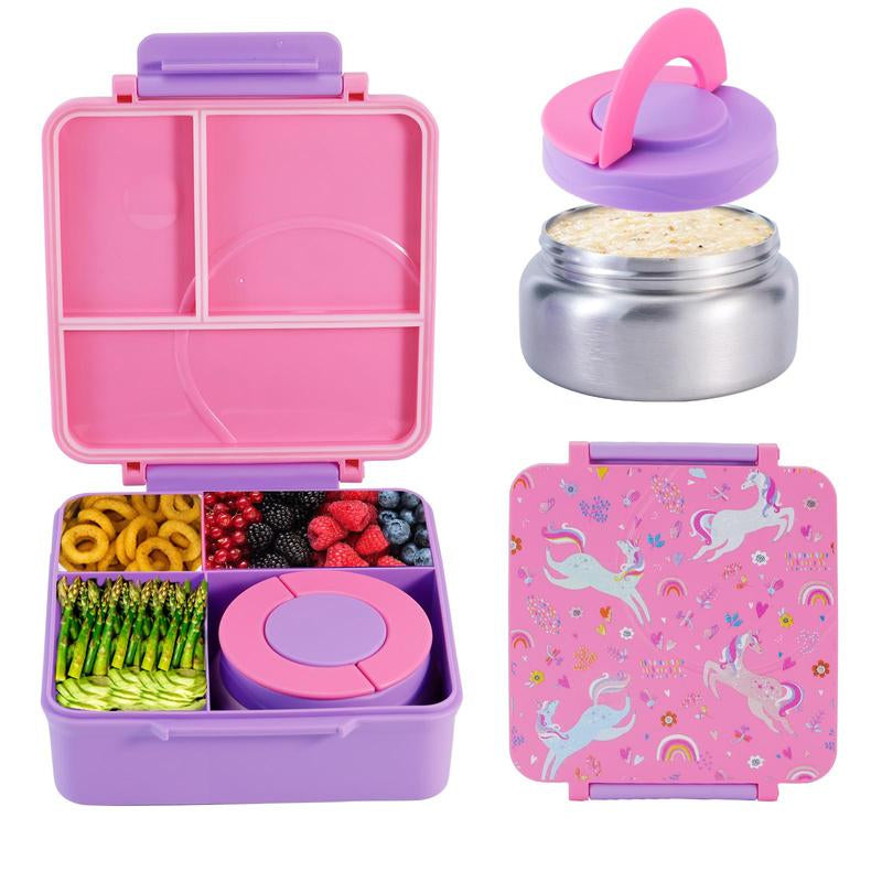 4-Compartment Bento Lunch Box with Soup Cup, 1 Set Microwave Safe Plastic Bento Container, Lunch Accessories, Portable Food Storage for Travel and Lunches