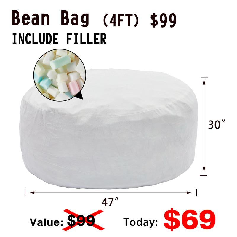 3Ft/4Ft/5'Ft/Jumbo(With Filler) Bean Bag Lazy Sofa Beanbag Chair Ship Free High-Rebound Memory Foam Furniture Flannel Cover Removable