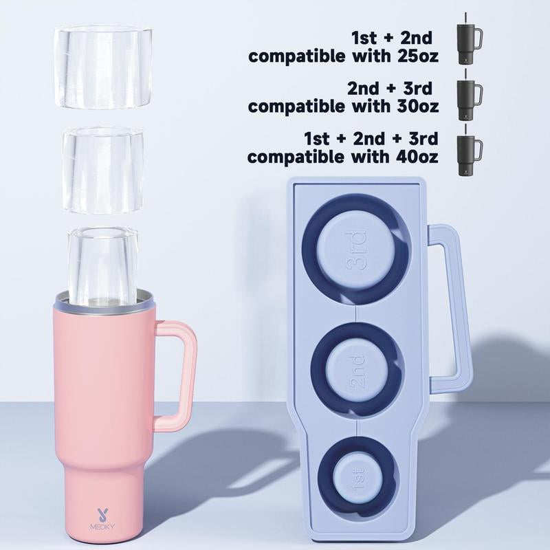 40Oz Patterned Straw Handle Cup, 1 Count Multi-Grid Ice Cube & Leak-Proof Cup Lid with Silicone Handle, Insulated Wide Mouth and Narrow Bottom for Easy Cleaning and Car Loading