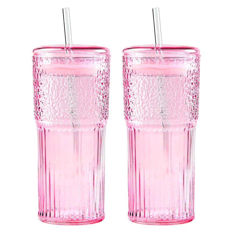 2 Packs 20Oz Glass Tumblers Set with Lids and Glass Straws Drinkware, Ice Coffee Cups, Bottles, Cup and Mug for Juices and Milk, Holiday Gifts
