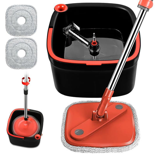 KZKR Spin Mop and Bucket System with Dual Compartment Mop Bucket & Thick Washable Microfiber Pads for Home Cleaning Household Items