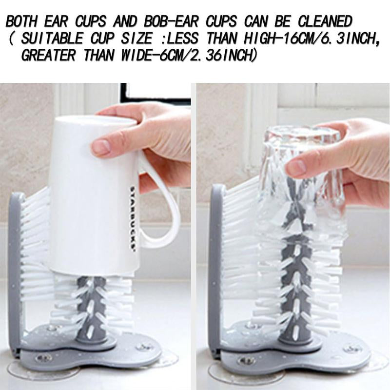 Water Bottle Cleaning Brush Glass Cup Washer with Suction Base Bristle Brush for Beer Cup, Long Leg Cup, Red Wine Glass and More Bar Kitchen Sink Home Tools Grey