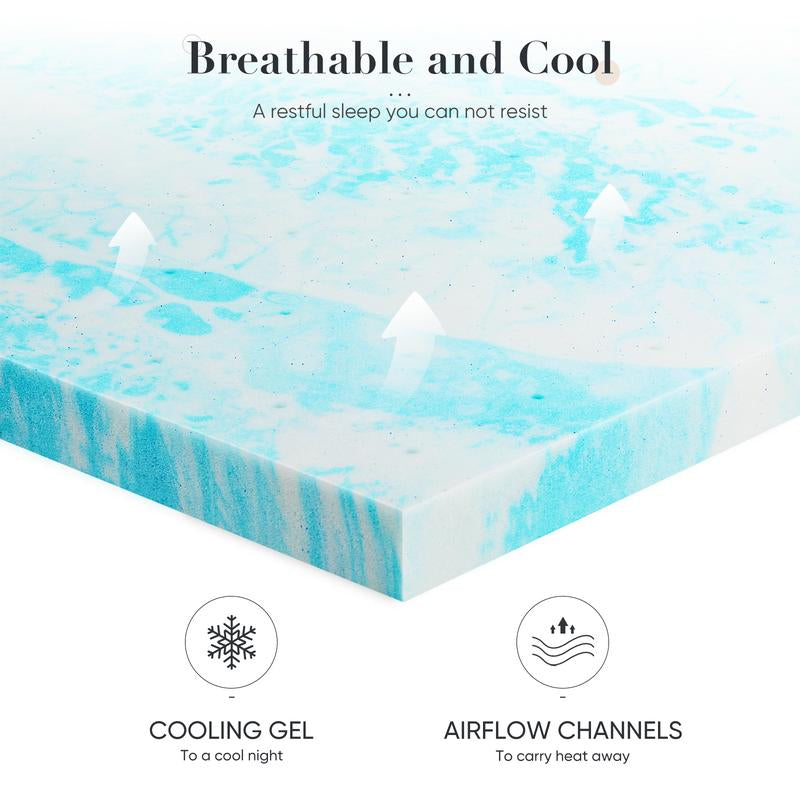 【Back to School】Sweet Furniture Memory Foam Bed Topper with Cooling Gel Swirl Infusion - Perfect Gift for a Cozy Sleep
