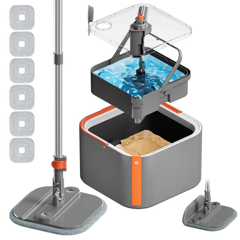 KZKR Spin Mop and Bucket System with Dual Compartment Mop Bucket & Thick Washable Microfiber Pads for Home Cleaning Household Items