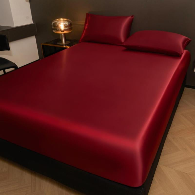 Solid Color Fitted Sheet & Pillowcase Set, Satin Bed Sheets, Silky Fitted Sheet Soft Comfortable Bedding Set for Bedroom & Hotel