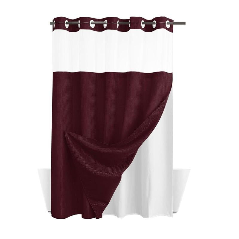 Waffle Pattern Shower Curtain, 1 Count Double Layer Waterproof Shower Curtain, Removable Shower Curtain with Snaps, Bathroom Supplies, Shower Essentials