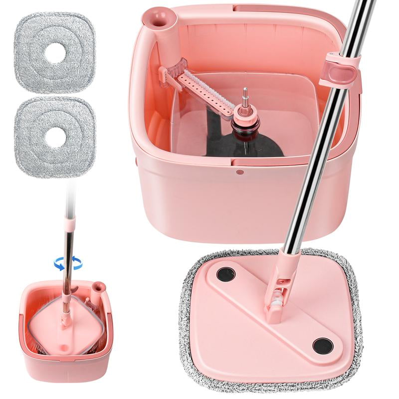 KZKR Spin Mop and Bucket System with Dual Compartment Mop Bucket & Thick Washable Microfiber Pads for Home Cleaning Household Items
