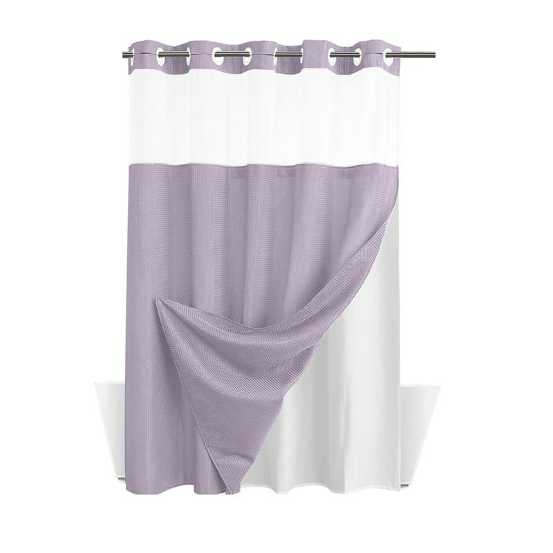 Waffle Pattern Shower Curtain, 1 Count Double Layer Waterproof Shower Curtain, Removable Shower Curtain with Snaps, Bathroom Supplies, Shower Essentials