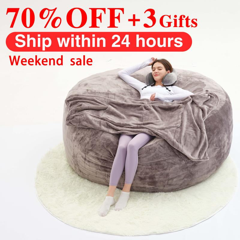 3Ft/4Ft/5'Ft/Jumbo(With Filler) Bean Bag Lazy Sofa Beanbag Chair Ship Free High-Rebound Memory Foam Furniture Flannel Cover Removable