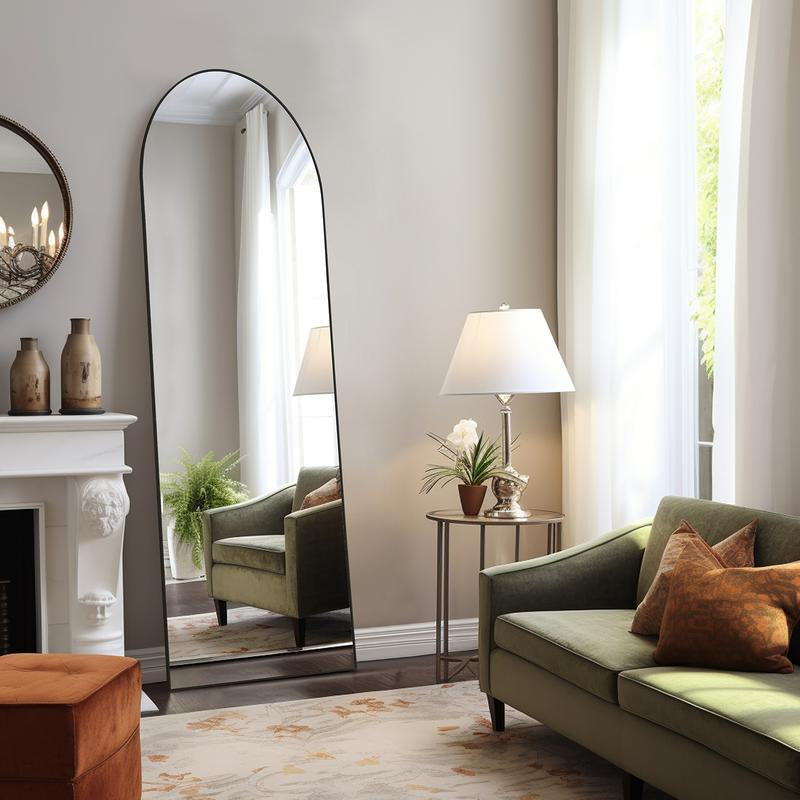 Full Length Mirror, Floor Standing Mirror with Stand, Wall Aluminum Alloy Thin Frame Hanging or Leaning for Living Room Bedroom Cloakroom Decorating