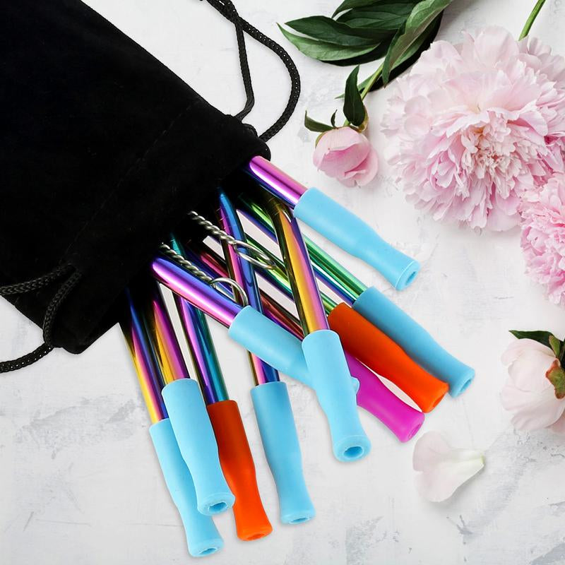 20 Pcs Stainless Steel Straws Reusable Drinking Straws Colorful Curved Straight Straws with Cleaning Brush Storage Bag and 20 Silicone Tips Metal Straws Fit for 16 and 20 Oz Tumbler Cups