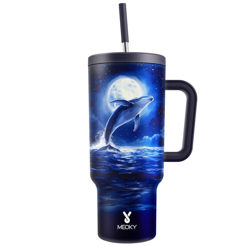 40Oz Patterned Straw Handle Cup, 1 Count Multi-Grid Ice Cube & Leak-Proof Cup Lid with Silicone Handle, Insulated Wide Mouth and Narrow Bottom for Easy Cleaning and Car Loading