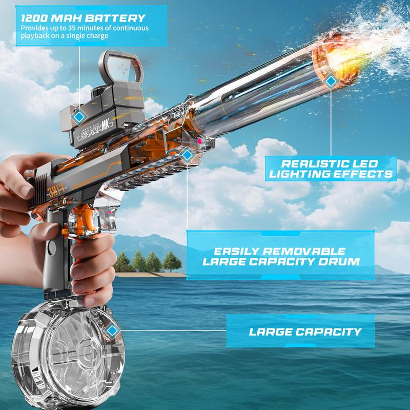 Electric Water Shooter with LED Lights, Powerful Squirt Water Pistol for Kids/Aldults,Long Range Shoot Reach to 26-35Ft Outdoor Water Toy,High Powered IP67 Waterproof for Summer, Outdoor,Party,Birthday Gift,Water Guns