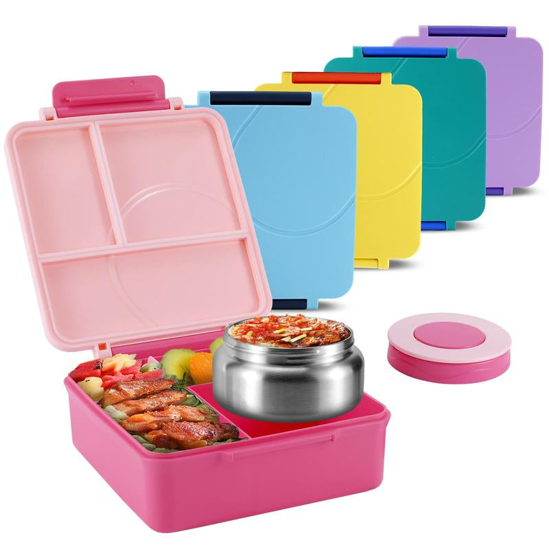 4-Compartment Bento Lunch Box with Soup Cup, 1 Set Microwave Safe Plastic Bento Container, Lunch Accessories, Portable Food Storage for Travel and Lunches